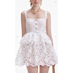 Self-Portrait‎ White Lace Tiered Mini Dress | US 2 | Small Bridal Bachelorette